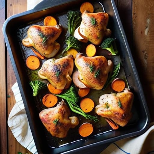 Chicken and vegetables using The Sheet Pan Strategy.